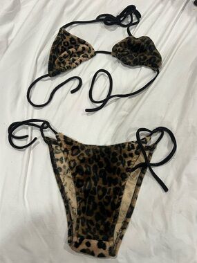 Leopard Print Tie-Back Triangle Bikini Top - Brown